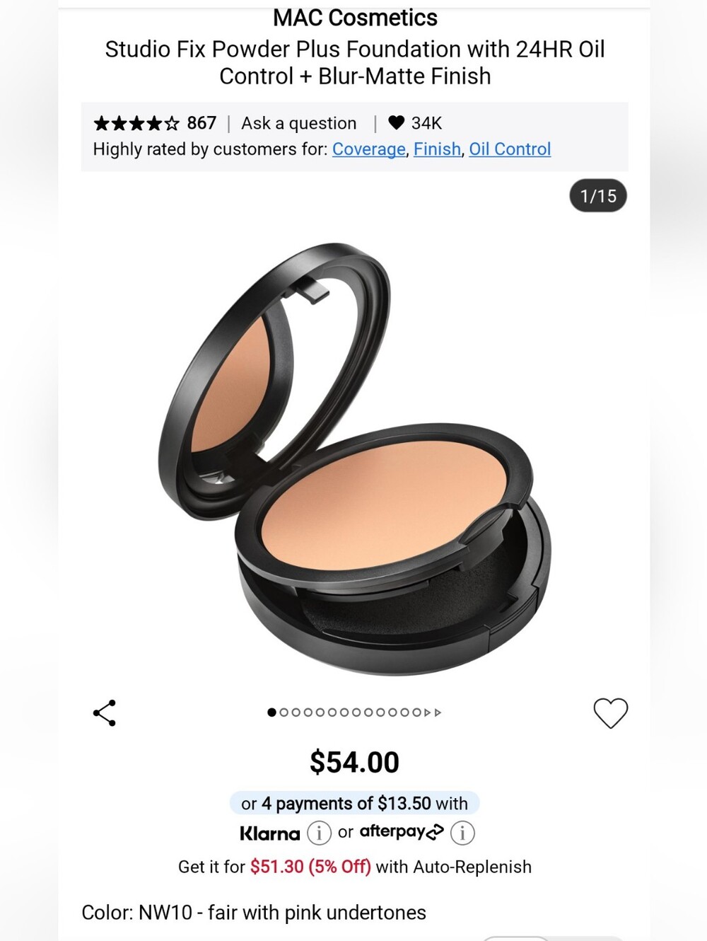 MAC Cosmetics Studio Fix Powder Plus Foundation - NW10 Fair (Pink Undertone)